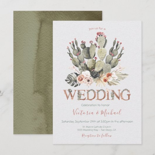 Terracota en Cactus Bruiloft Fiesta uitnodigingen (Voorkant / Achterkant)