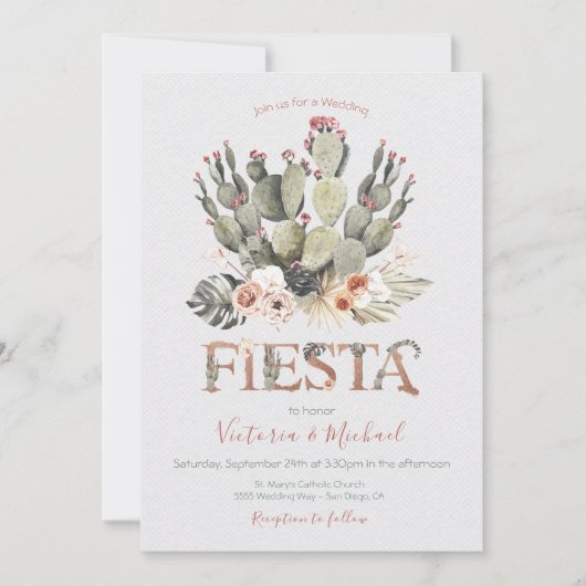 Terracota en Cactus Bruiloft Fiesta uitnodigingen (Voorkant)