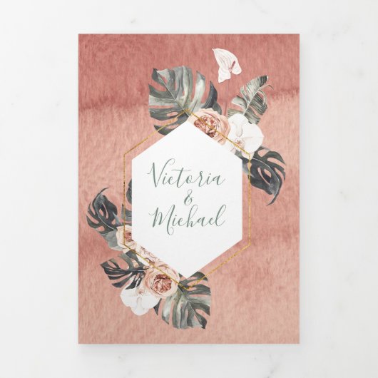 Terracota en Cactus Bruiloft Tri-Fold Uitnodiging (Cover)