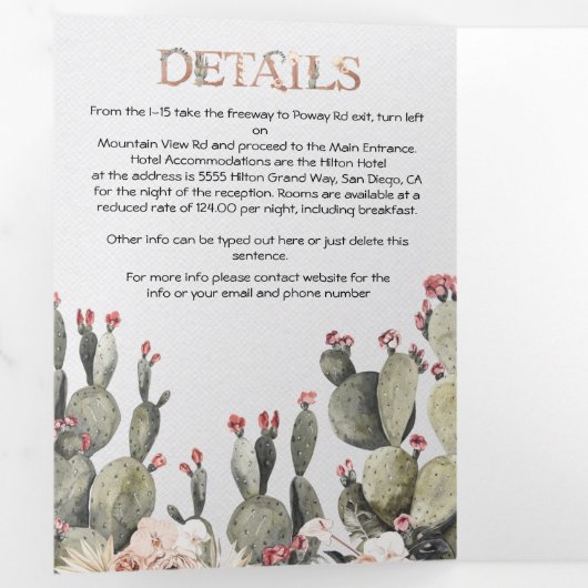 Terracota en Cactus Bruiloft Tri-Fold Uitnodiging (Binnenzijde eerst)