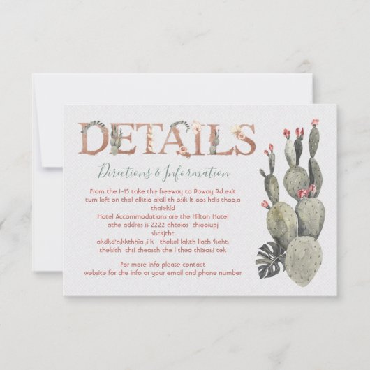 Terracota en Cactus trouwgegevens en info kaart (Voorkant)