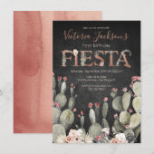 Terracota en Cactus Verjaardag Fiesta Party Kaart (Voorkant / Achterkant)