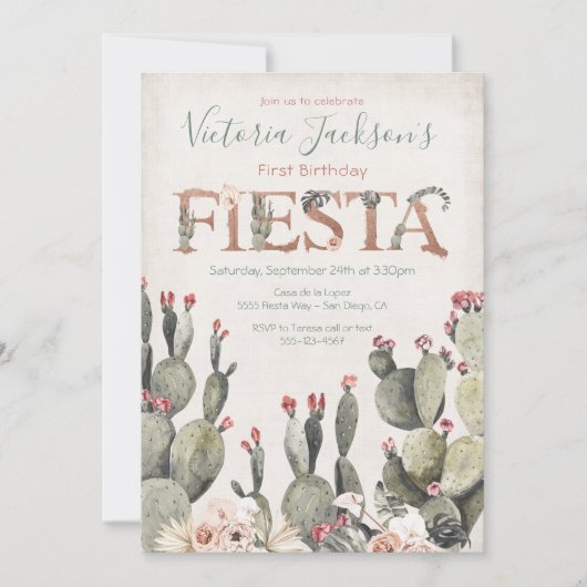 Terracota en Cactus Verjaardag Fiesta Party Kaart (Voorkant)