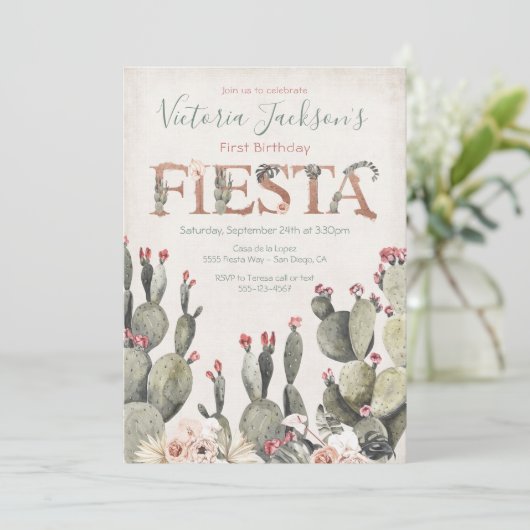 Terracota en Cactus Verjaardag Fiesta Party Kaart (Staand voorkant)