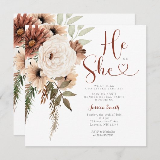 Terracota Floral Geslacht onthullen hij of zij Kaart (Voorkant / Achterkant)