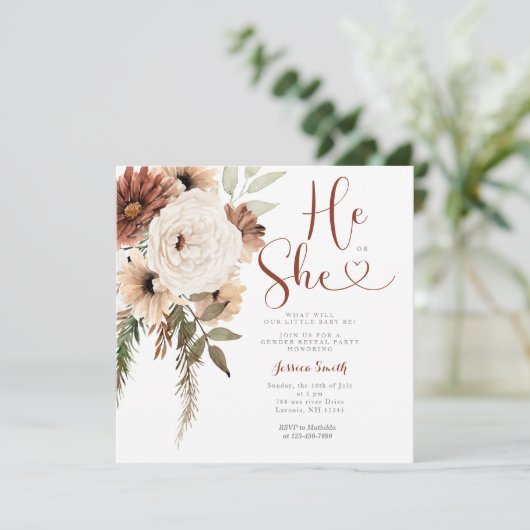 Terracota Floral Geslacht onthullen hij of zij Kaart (Staand voorkant)