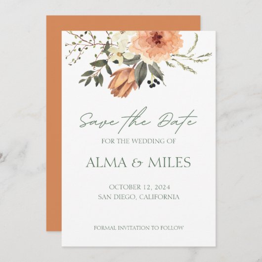 Terracota Flower Bewaar de datum Save The Date (Voorkant / Achterkant)