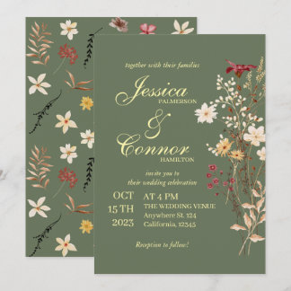 Terracota Kleurrijke Wildflowers Boho Wedding Kaart
