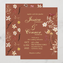 Terracota Kleurrijke Wildflowers Boho Wedding Kaart
