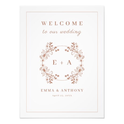  Terracota Monogram Bruiloft Welkomstbord Foto Afdruk (Voorkant)