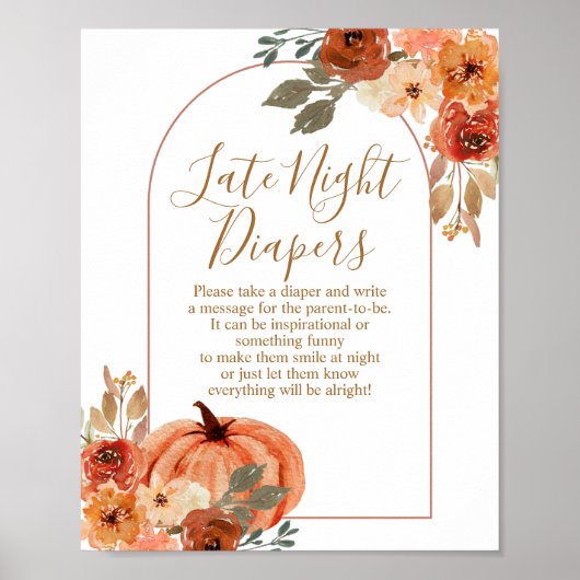 Terracota Pumpkin Baby shower Night Diapers Poster (Voorkant)