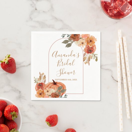 Terracota Pumpkin Floral Vrijgezellenfeest Napkins Servet (Insitu)