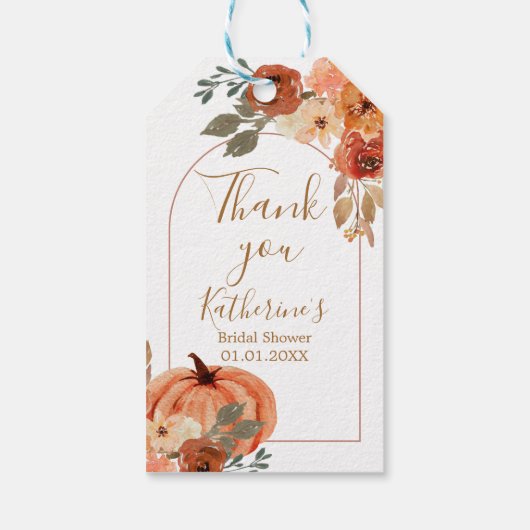 Terracota Pumpkin Rustic Floral Dank u Label Cadeaulabel (Achterkant)