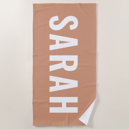 Terracota Roze Beige Retro Naam Bachelorette Towel Strandlaken (Voorkant)