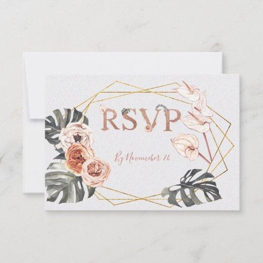 Terracota Tropische Bruiloft antwoord kaarten RSVP (Voorkant)