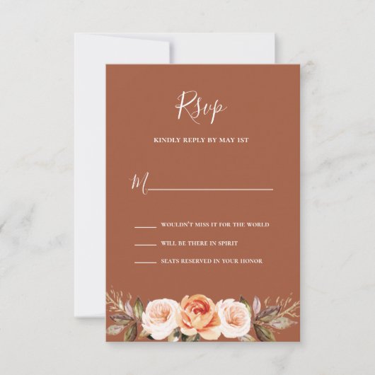 Terracott Boho Floral Wedding RSVP Kaartje (Voorkant)