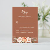 Terracott Boho Floral Wedding RSVP Kaartje (Staand voorkant)
