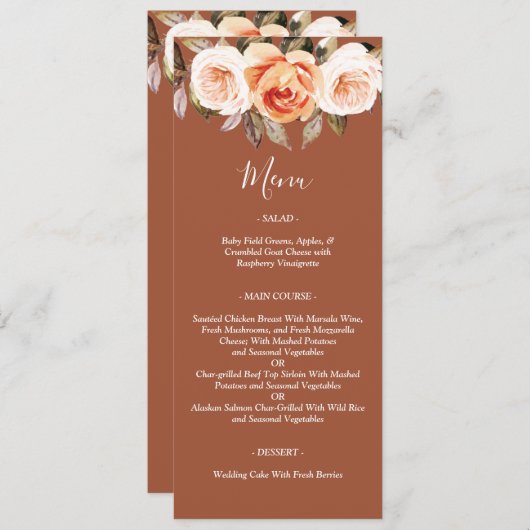 Terracott Boho Herfst Floral Wedding Menu (Voorkant / Achterkant)