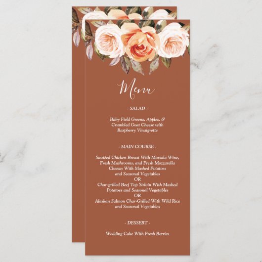 Terracott Boho Herfst Floral Wedding Menu (Voorkant / Achterkant)