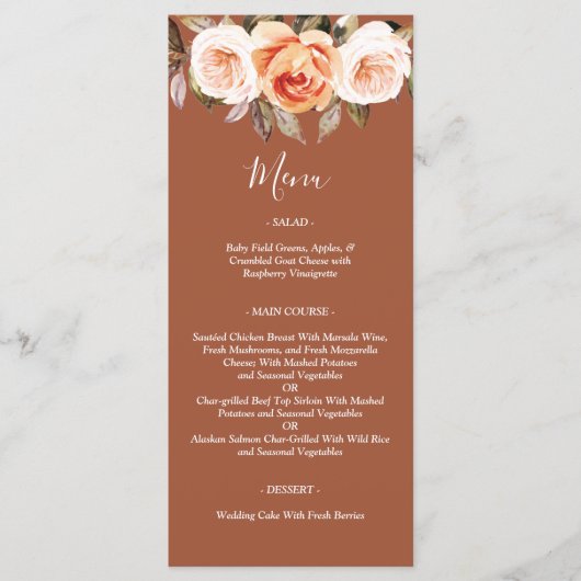 Terracott Boho Herfst Floral Wedding Menu (Voorkant)
