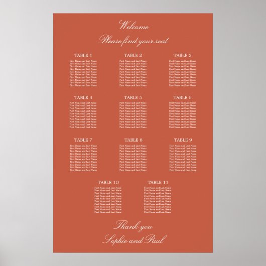 Terracotta 11 Tafel Trouwstoelindeling Poster (Voorkant)