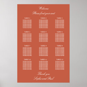 Terracotta 12 Tafel Trouwstoelindeling Poster