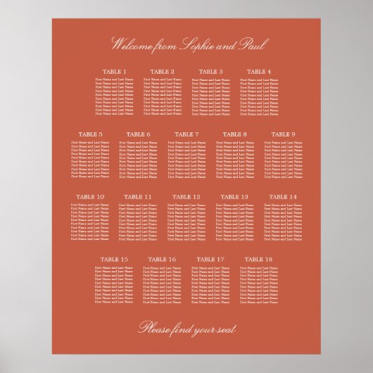 Terracotta 18 Tafel Trouw Stoelenindeling Poster (Voorkant)