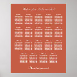 Terracotta 19 Table Wedding Seating Chart Poster