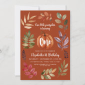 Terracotta 1st Birthday Waterverf pompoen, bladere Kaart (Voorkant)