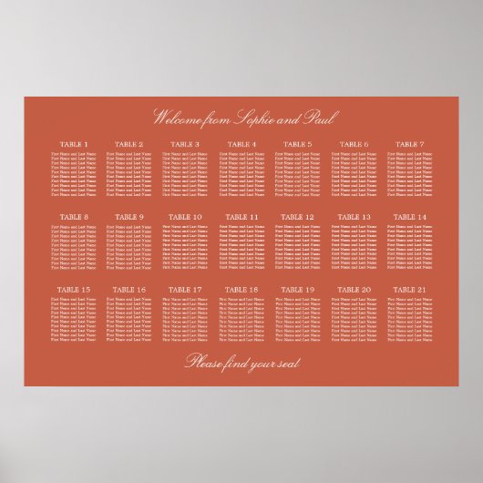 Terracotta 21 Tafel Trouwstoelindeling Poster (Voorkant)