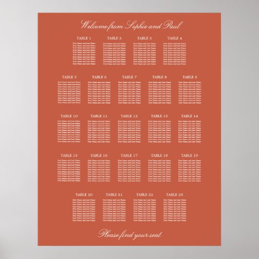 Terracotta 23 Tafel Trouwstoelindeling Poster (Voorkant)