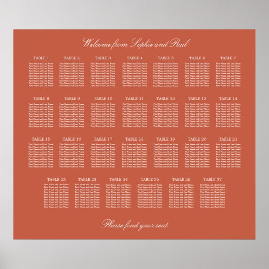 Terracotta 27 Table Wedding Seating Chart Poster (Voorkant)