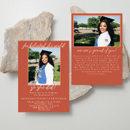 Terracotta 2 Photo Script Graduation Announcement Kaart