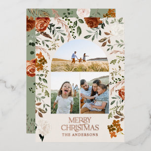 Terracotta 3 foto botanische elegante aartsvakanti folie feestdagenkaart