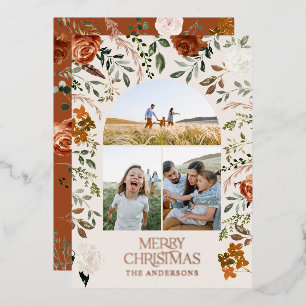 Terracotta 3 foto botanische elegante aartsvakanti folie feestdagenkaart