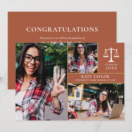 Terracotta 3 foto's afstudeerfeest rechten kaart (Voorkant / Achterkant)
