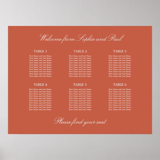 Terracotta 6 Tafel Trouwstoelindeling Poster (Voorkant)