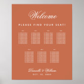 Terracotta 7 Tables Simple Wedding Seating Chart Poster (Voorkant)
