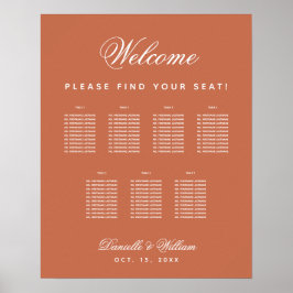 Terracotta 7 Tables Simple Wedding Seating Chart Poster