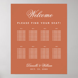 Terracotta 8 Table Simple Wedding Seating Chart Poster