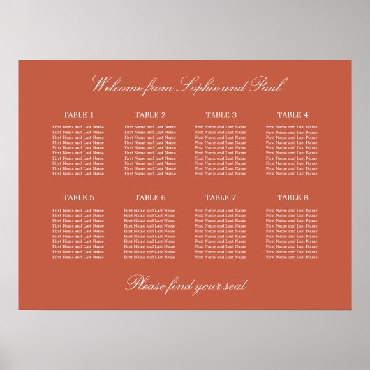 Terracotta 8 Tafel Trouwstoelindeling Poster (Voorkant)