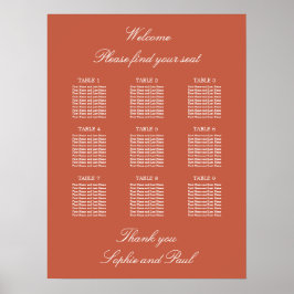 Terracotta 9 Tafel Trouwstoelindeling Poster