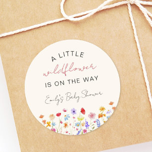Terracotta A Little Wildflower Baby shower Ronde Sticker