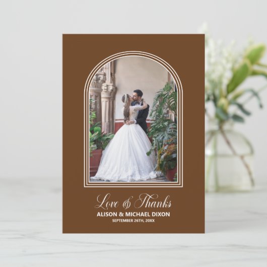 Terracotta aangepaste foto bruiloft bedankkaart (Staand voorkant)