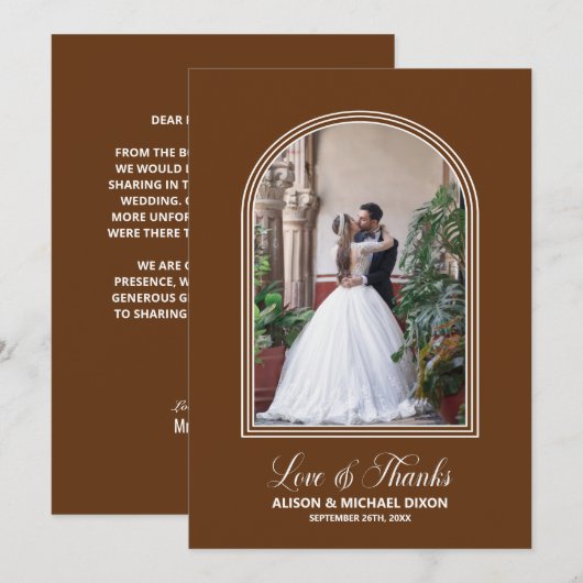 Terracotta aangepaste foto bruiloft bedankkaart (Voorkant / Achterkant)