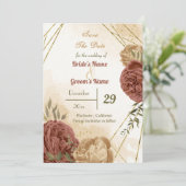 terracotta aardachtig bloemengroen save the date (Staand voorkant)