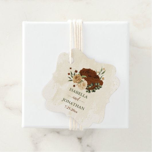 Terracotta aardesteen bloemengroen bruiloft bedankjes labels (In situ)