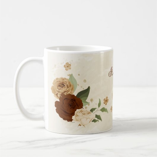 terracotta aardetone bloemig koffiemok (Links)