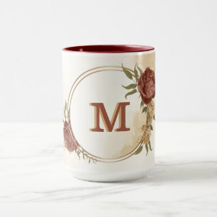 terracotta aardetone bloemrijke groene koffiemok mok
