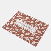 Terracotta, aardetonen en witte bladeren deurmat (Schuin)